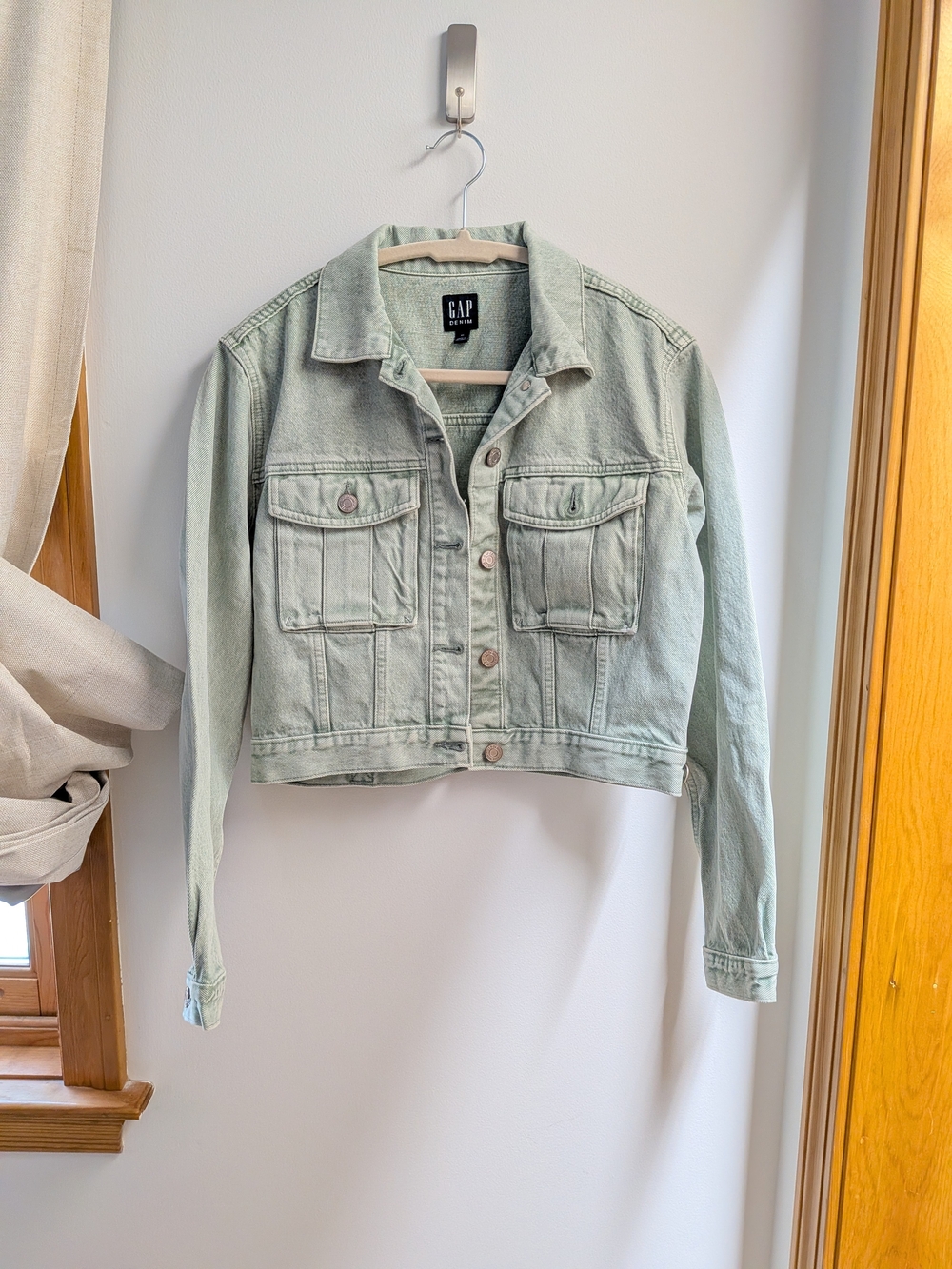 GAP Cropped Utility Denim Jacket Green XS